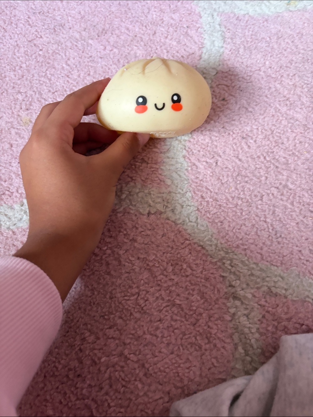 Beige Smiley Squishy Bun Toy with Pink Cheeks